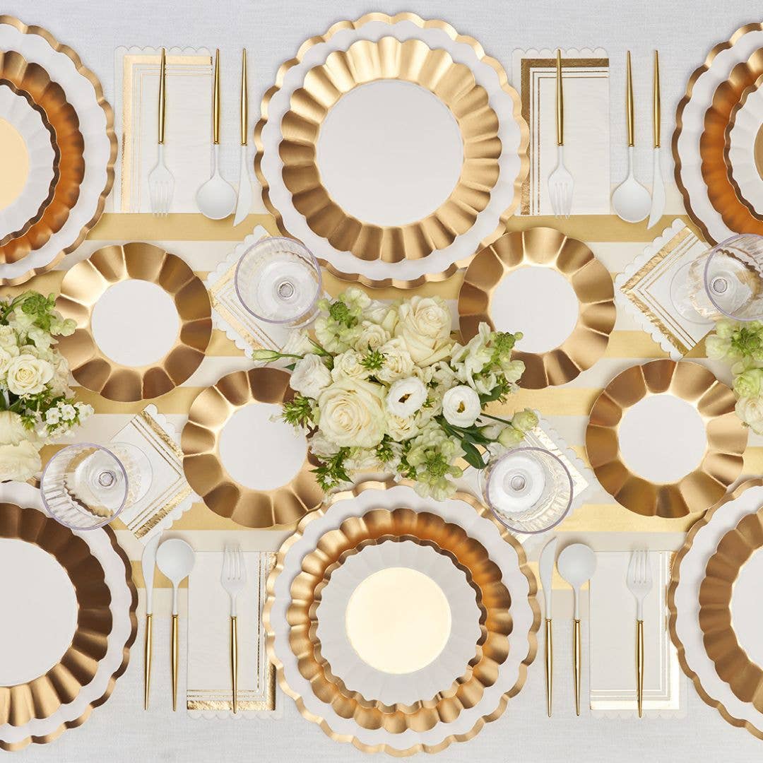 Gold Ruffle Dinner Plate Gold & White/8 pkg