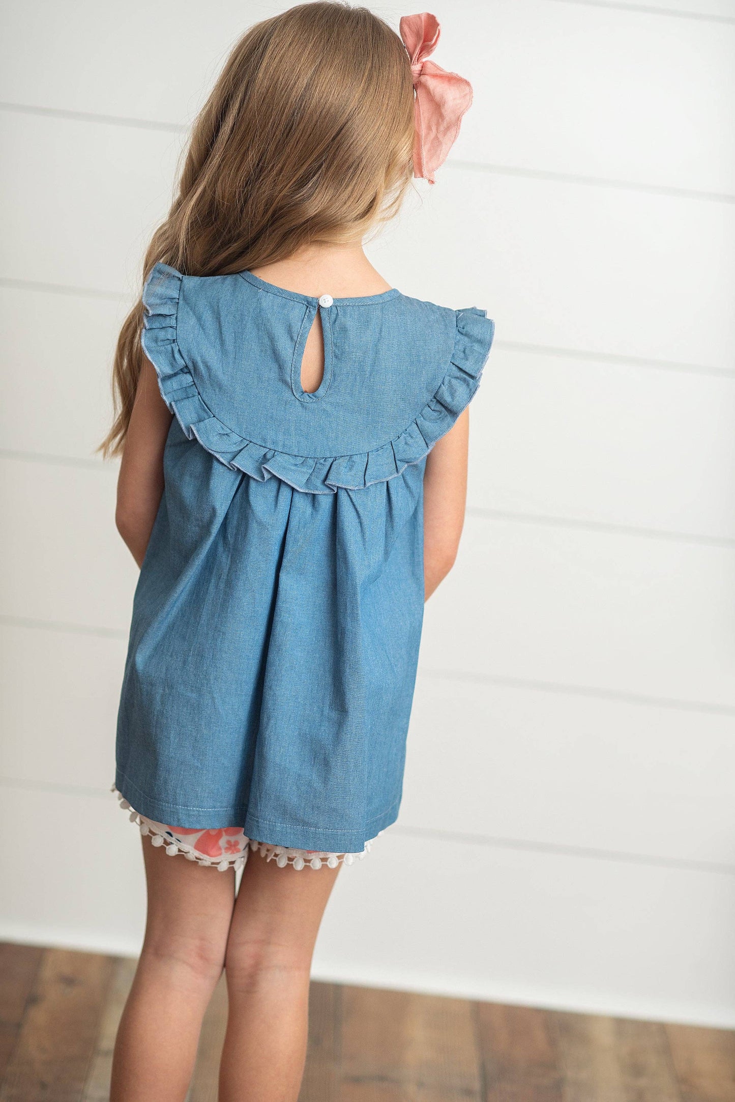 Girls Coral Floral Jean Ruffle Spring Summer 2 Piece Set