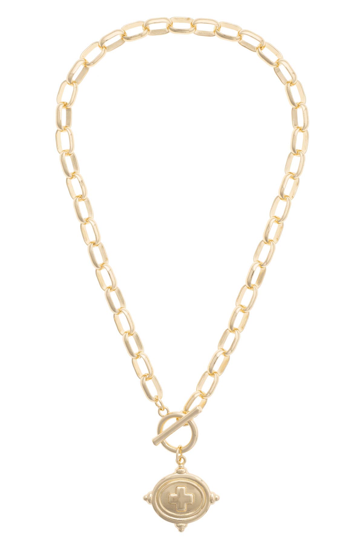 Erin Square Cross Intaglio Necklace in Shiny Gold