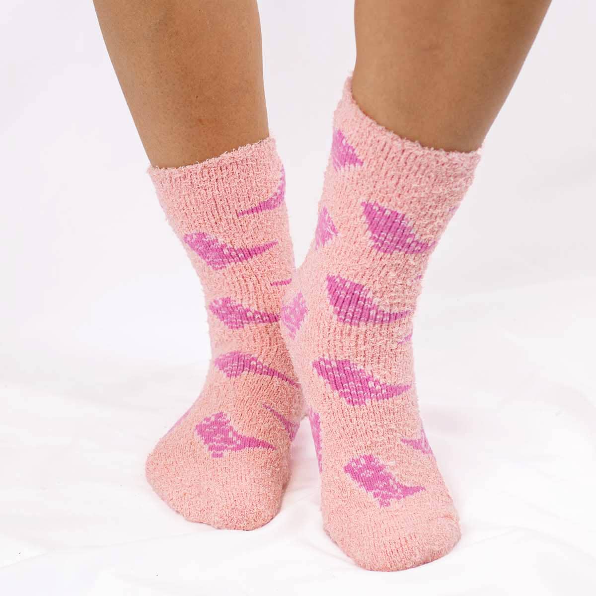 Women's Cowgirl Boots Snuggle Socks Pink One Size