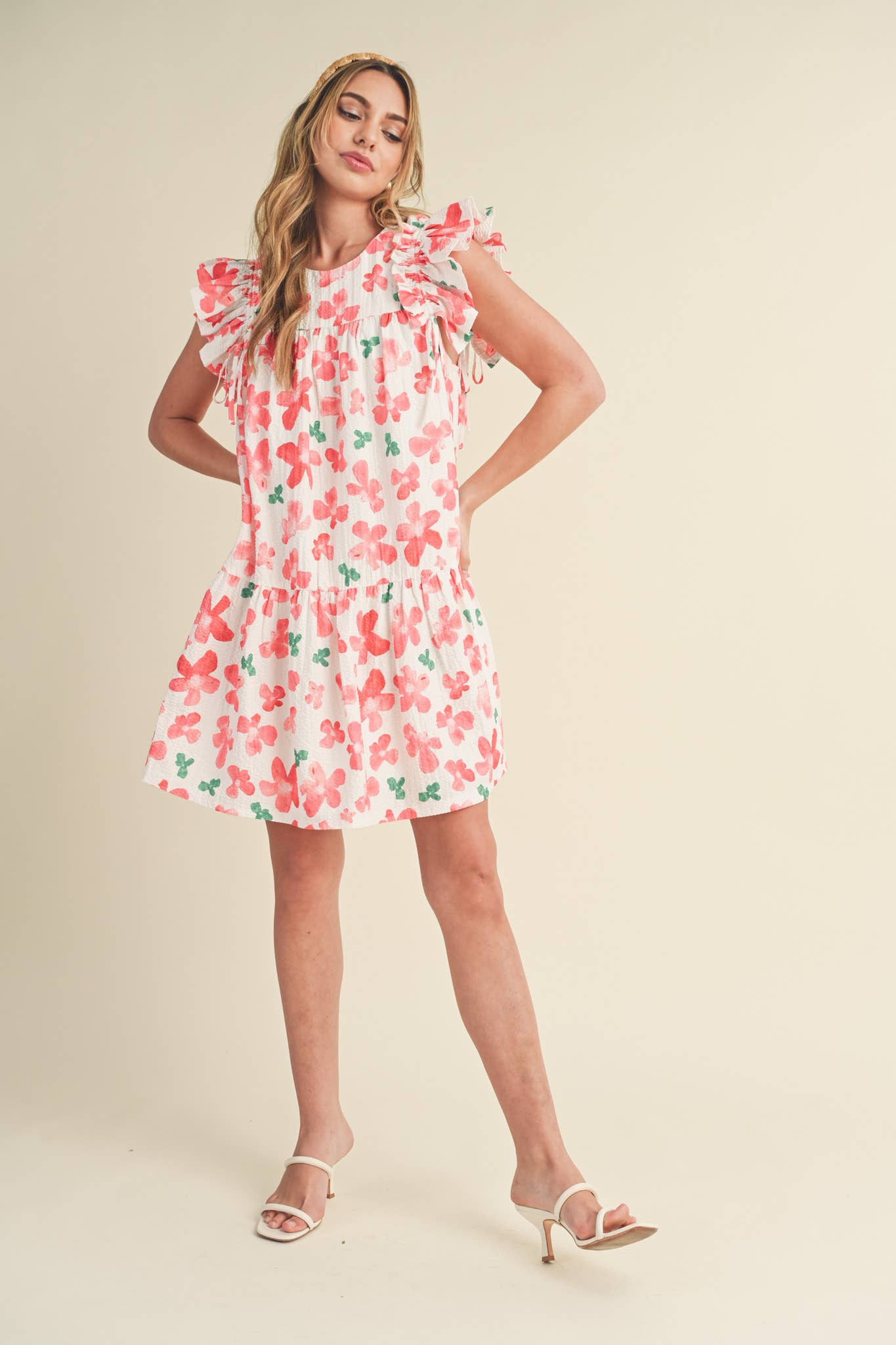 FLUTTER SLEEVE BABYDOLL MINI DRESS
