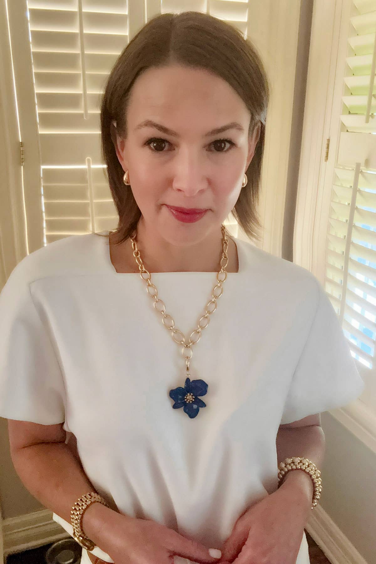 Flower Enamel Pendant Charm in Navy