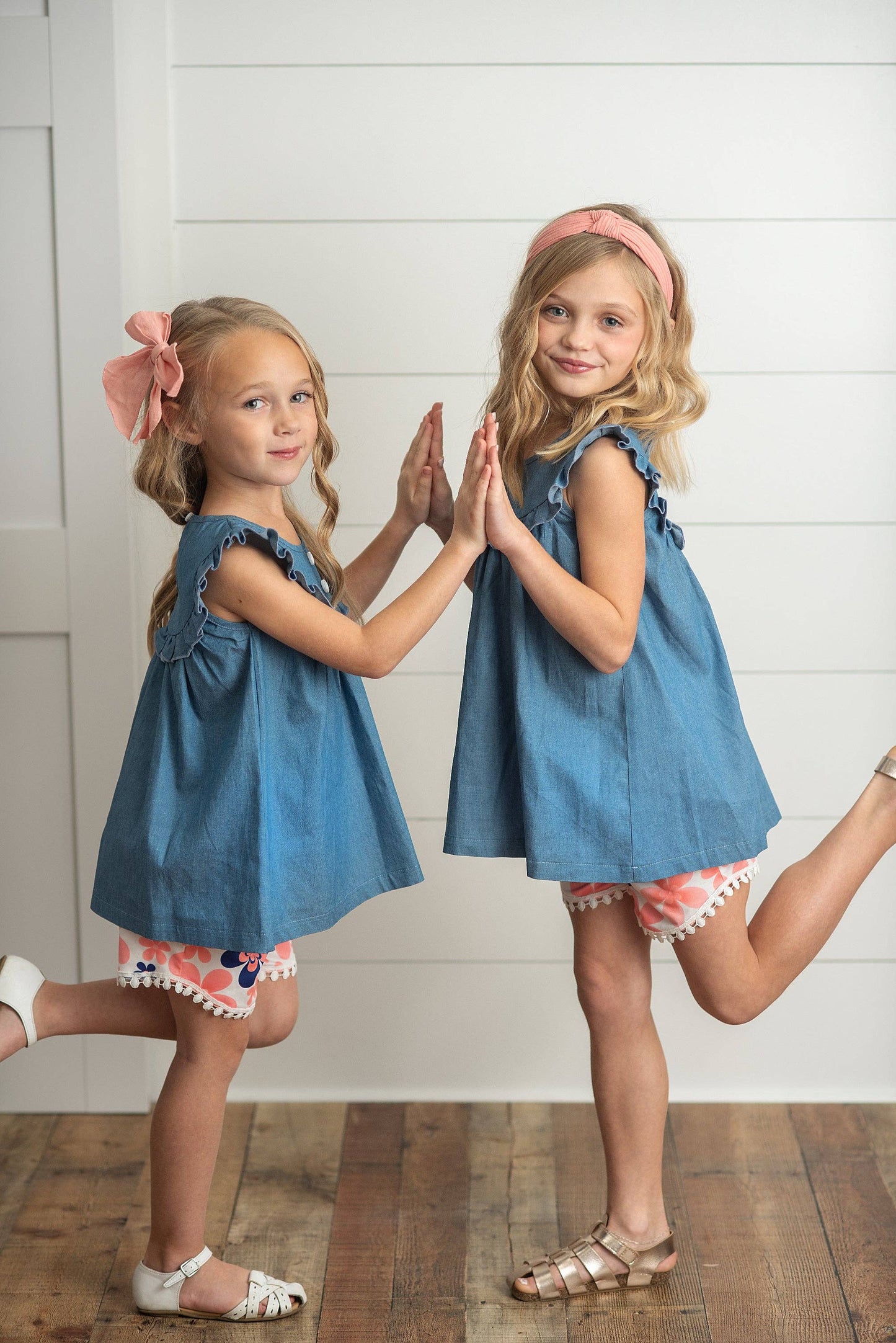 Girls Coral Floral Jean Ruffle Spring Summer 2 Piece Set
