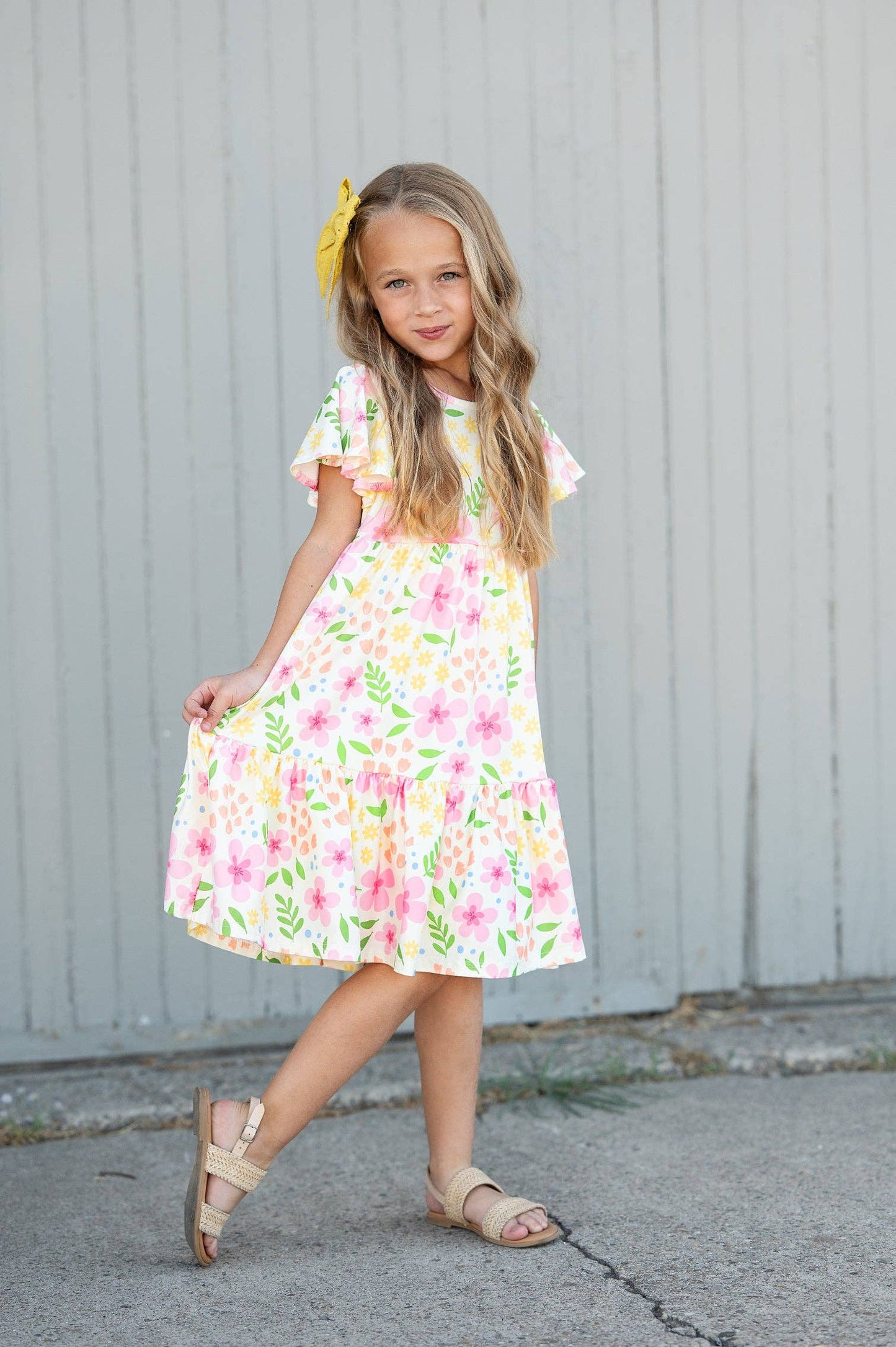 Girls Emma Dainty Spring Floral Flutter Sleeve Twirl Dress