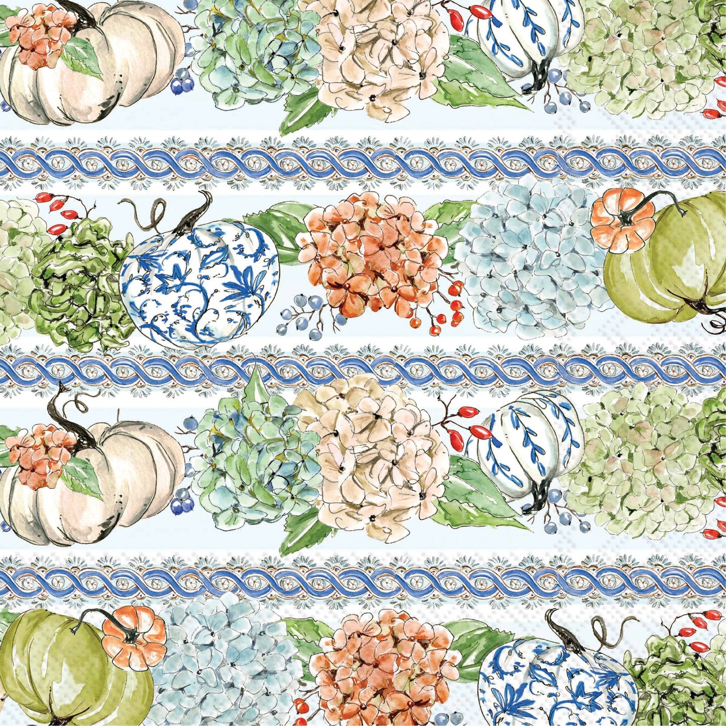 Fall Hydrangea Stripes Cocktail Napkins - Rosanne Beck