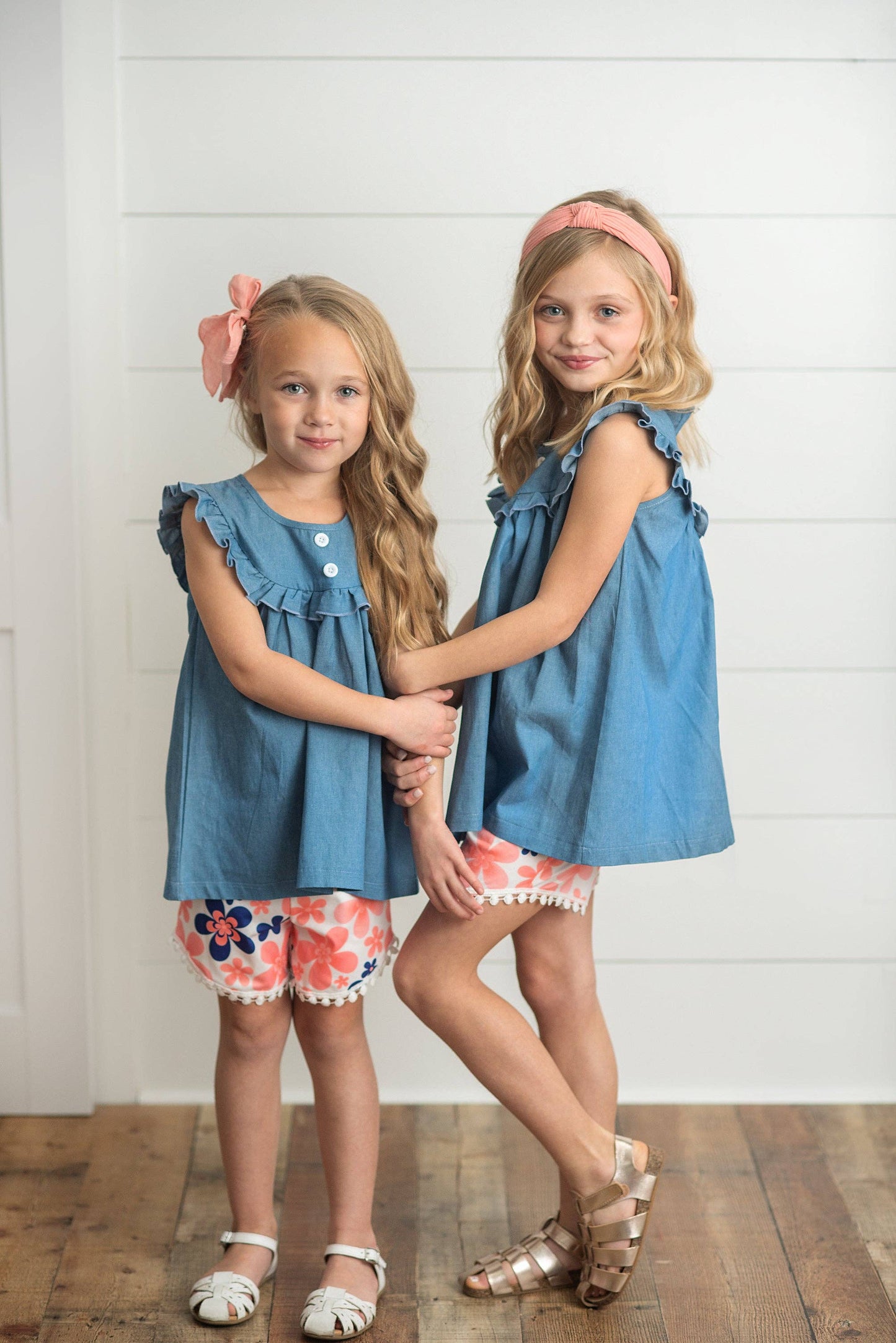 Girls Coral Floral Jean Ruffle Spring Summer 2 Piece Set