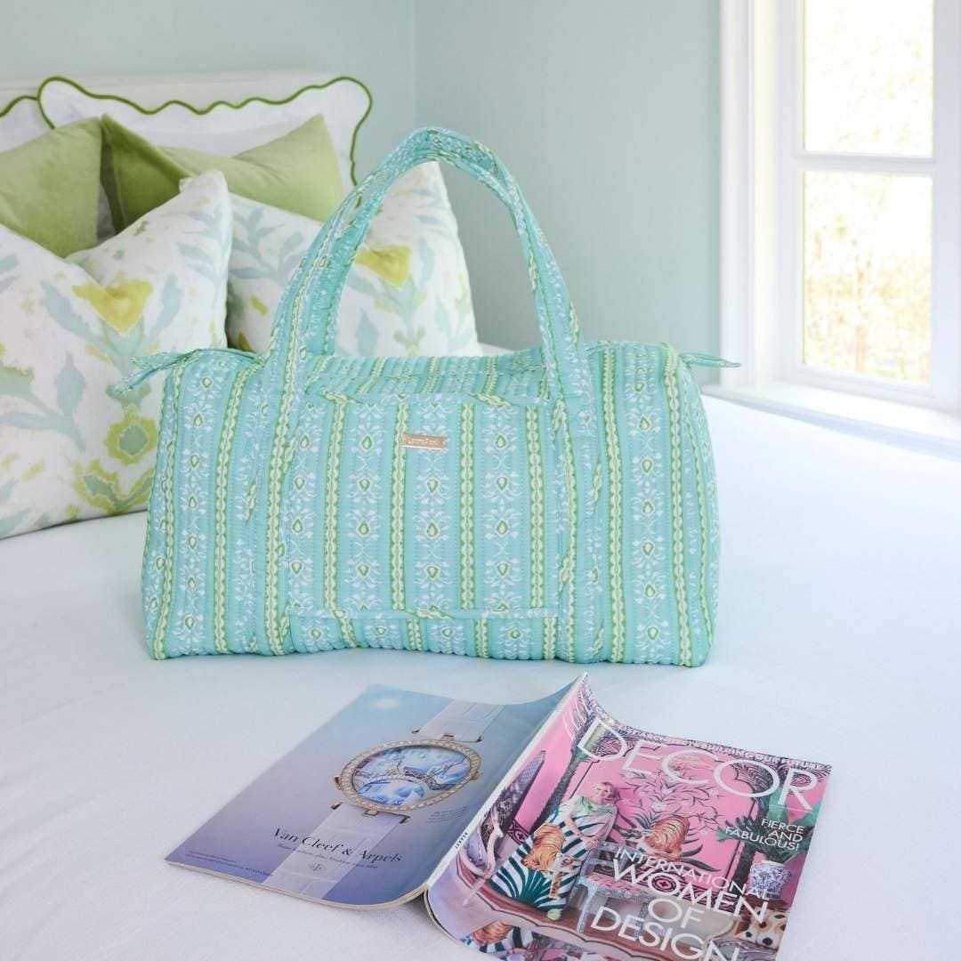 Rosemary Stripe Blue Quilted Signature Duffle Bag