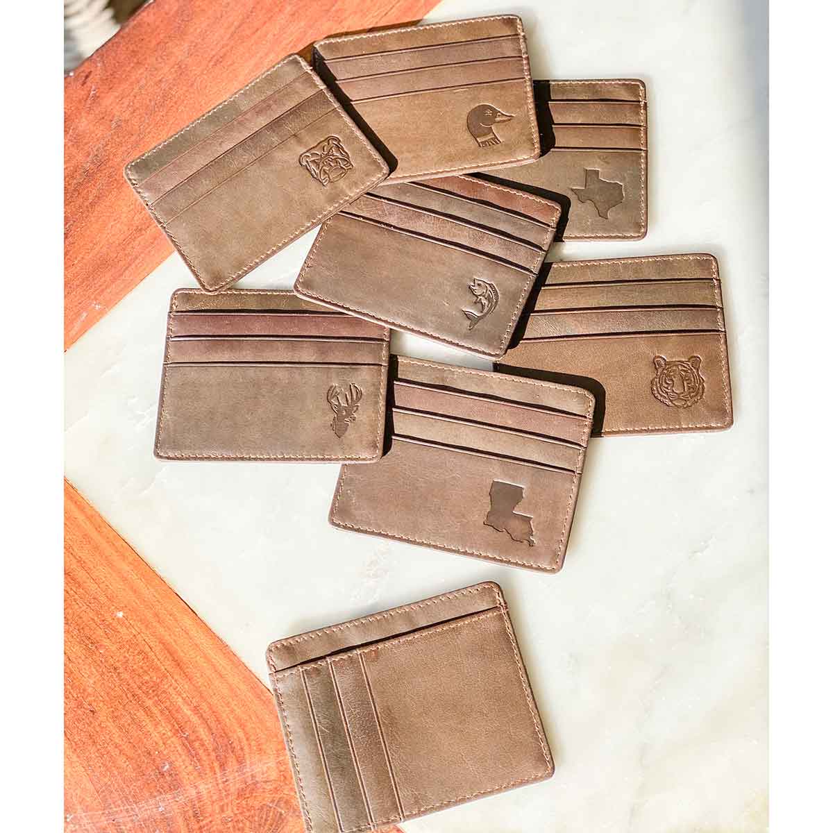 Tiger Leather Embossed Slim Wallet Dark Brown 3.5x4