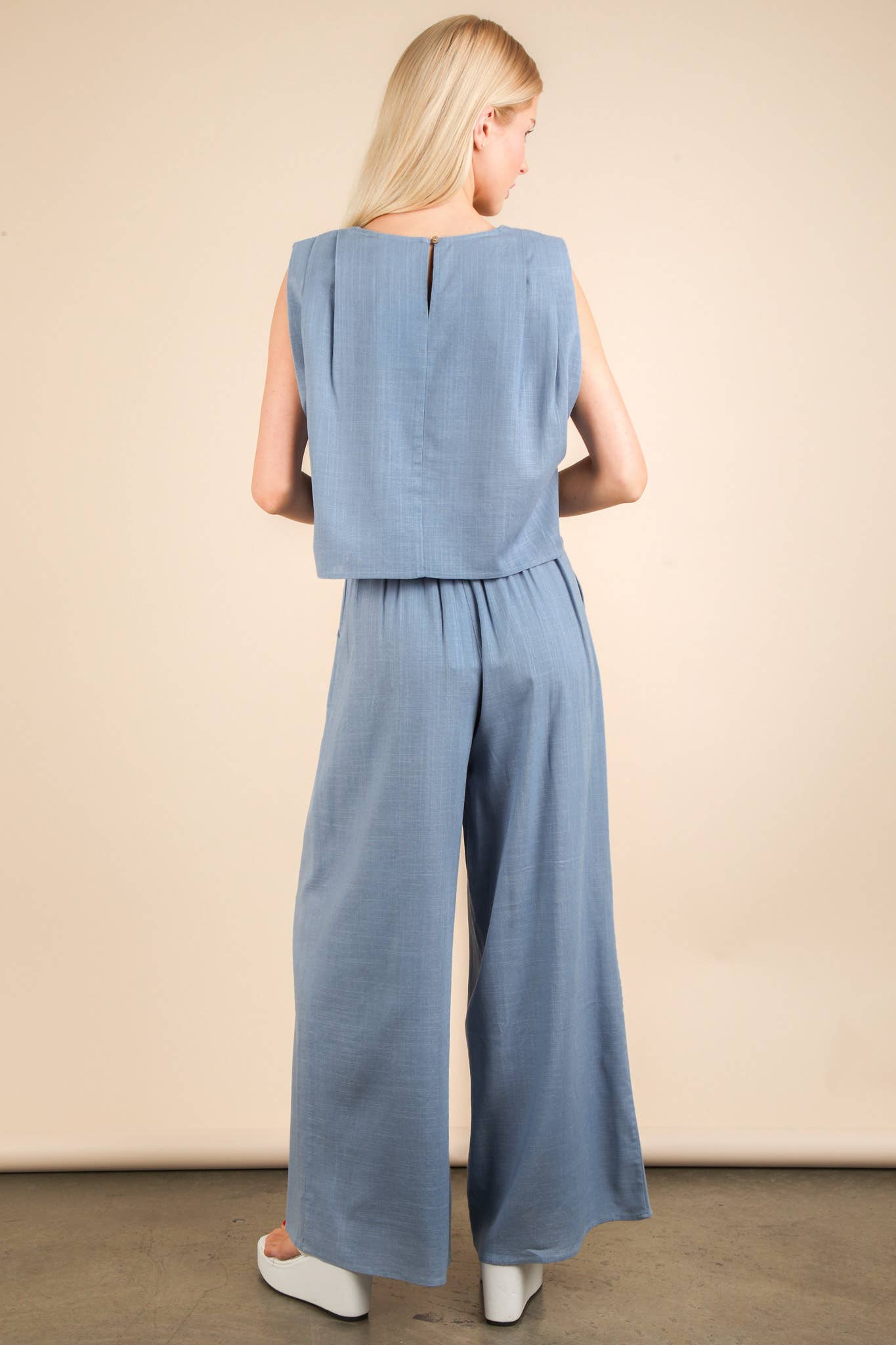 Blue Solid Woven Top & Pants Set