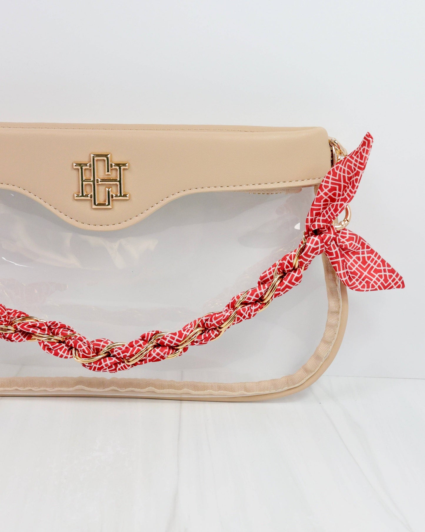 Serafina Scarf Purse Chain Red & White Geometric