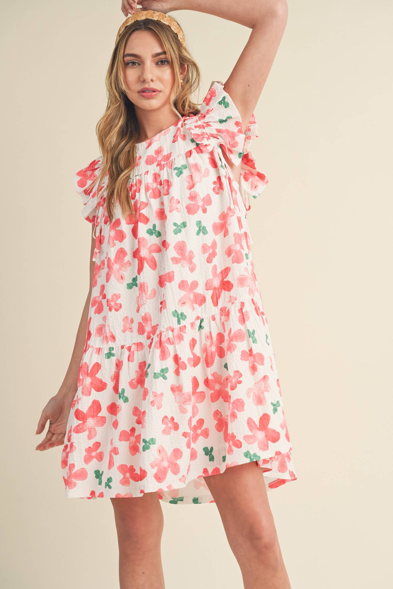FLUTTER SLEEVE BABYDOLL MINI DRESS