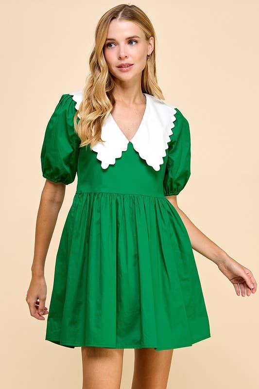 CD04820-Peter Pan Collar Back Zipper Dress