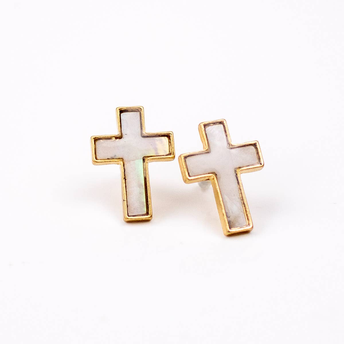 Rebekah Cross Stud Earrings White/Gold