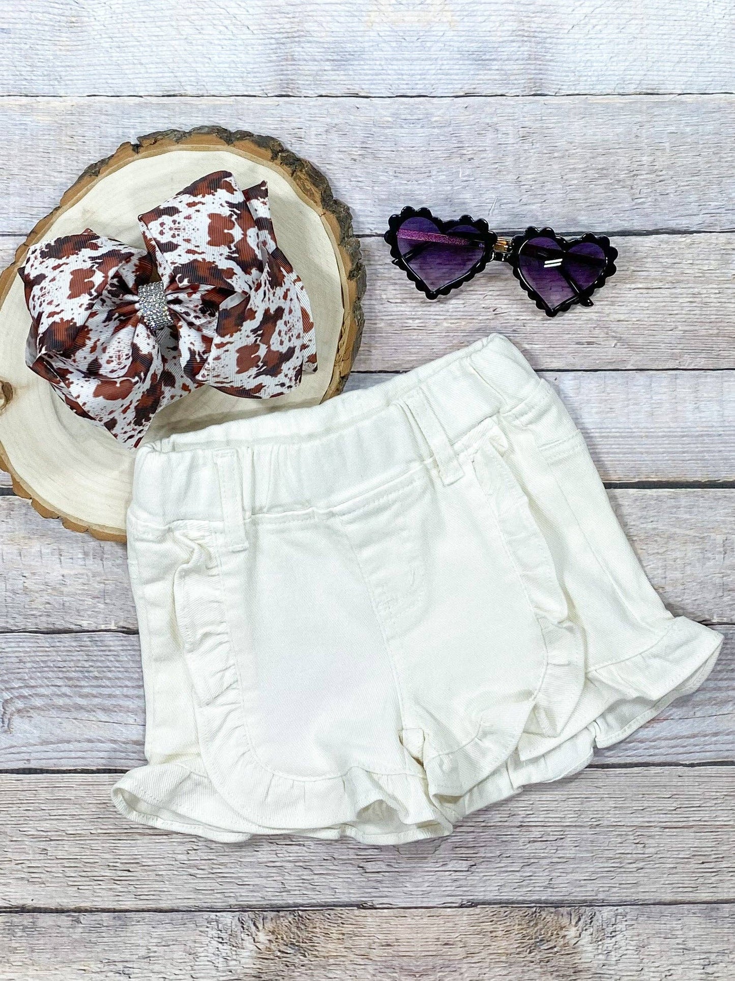 White Ruffled Denim Shorts