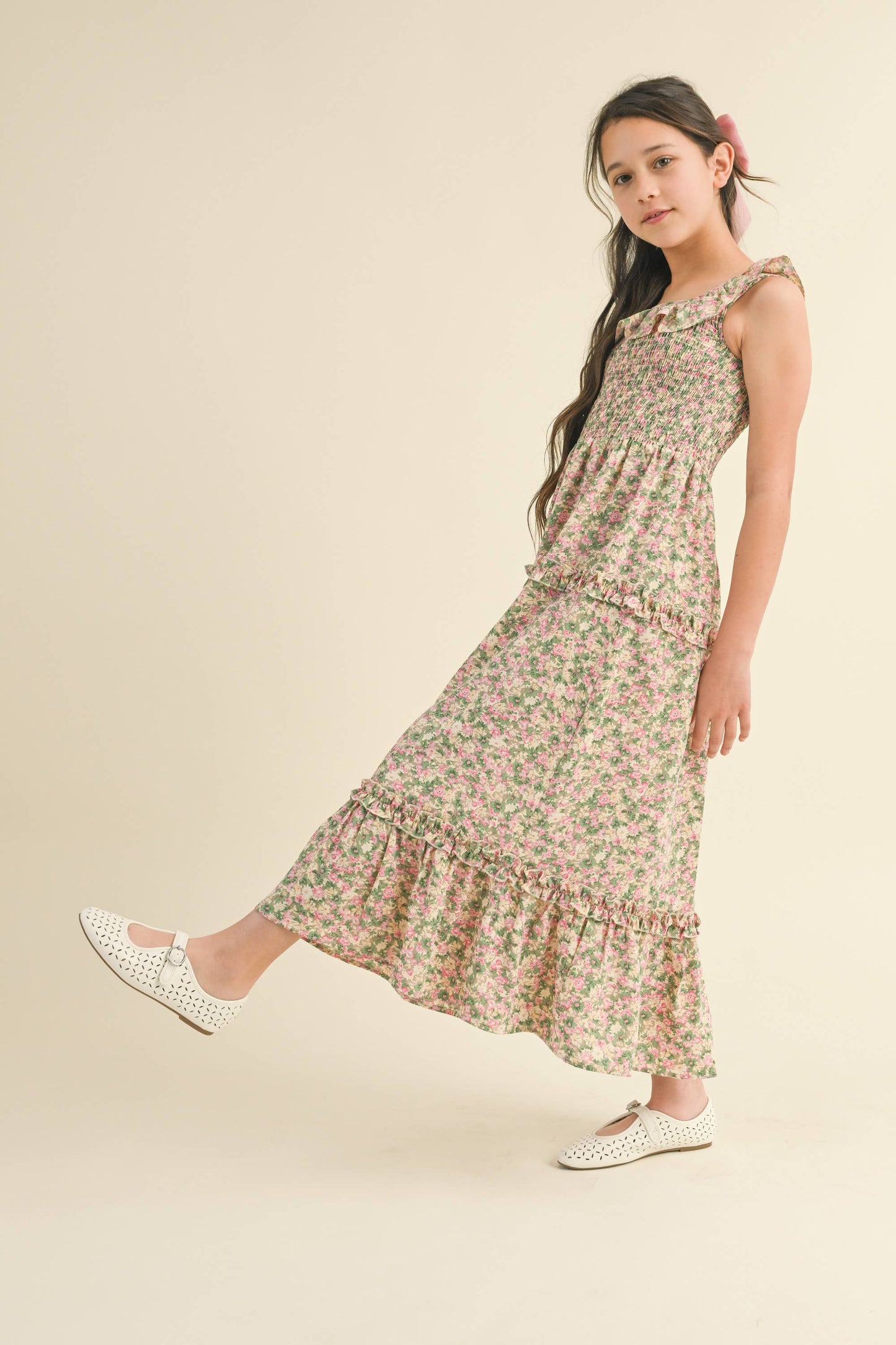Girls Ruffle Smocked Maxi Dress (7-12)