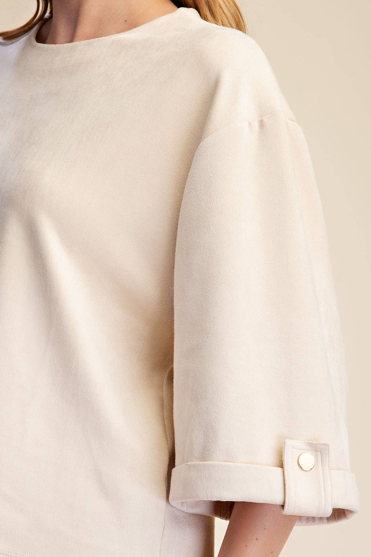 The Sienna Ivory Suede Wide Sleeve Cuff Top