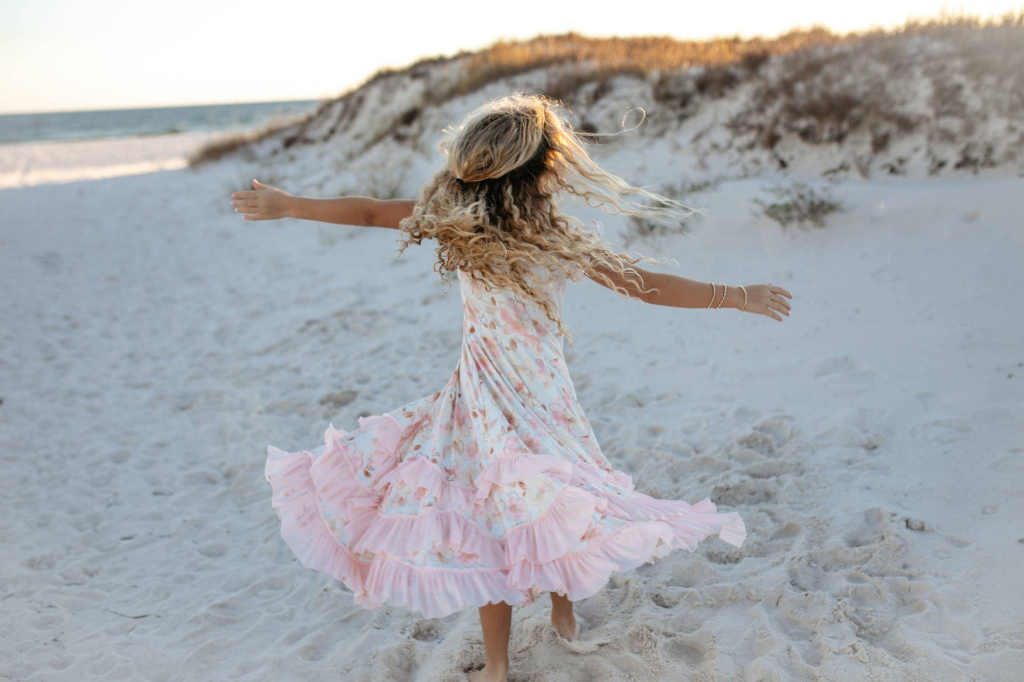 Girls Blush Floral Flutter Sleeve Ruffles Spring Dress (5-12)