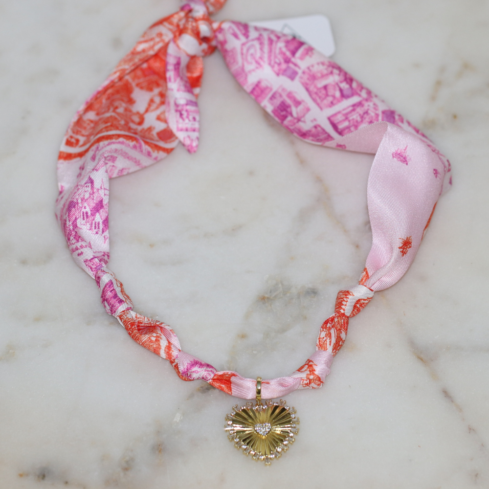 Blush Scarf Heart Charm Necklace