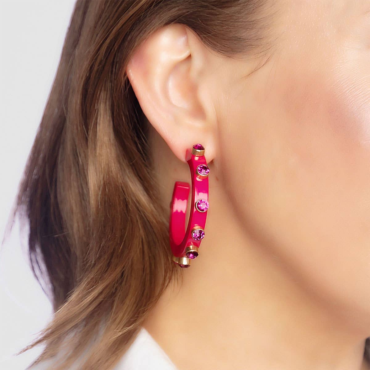 Renee Resin and Rhinestone Hoop Earrings