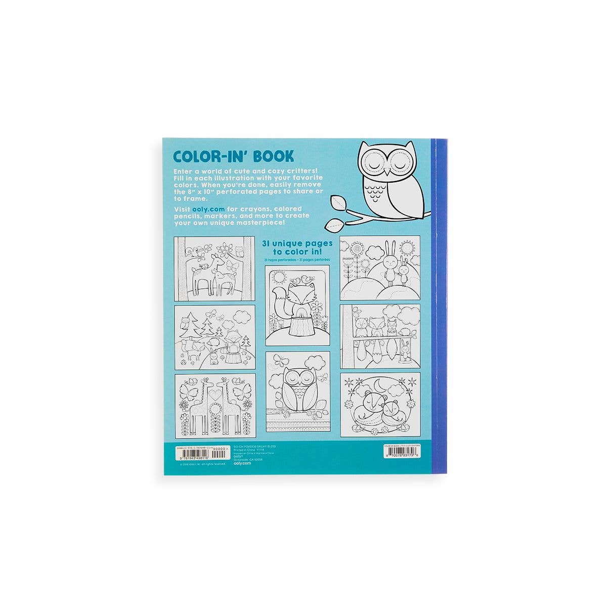 Color-in' Book: Little Cozy Critters (8" x 10"; 31 Pages)