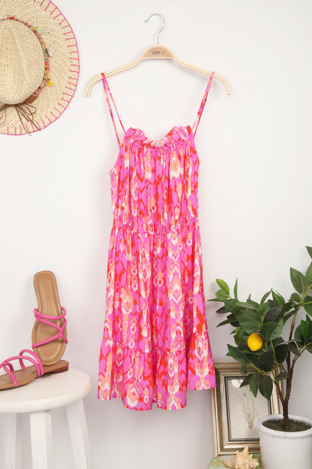 Pink Patterned Summer Mini Dress