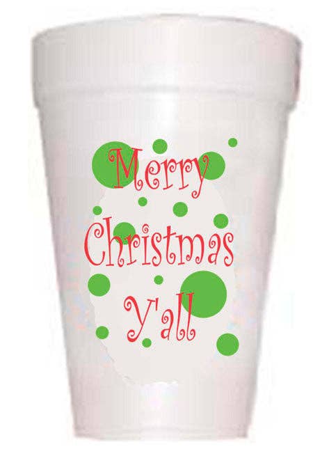 Merry Christmas Y'all Dots Styrofoam Cups