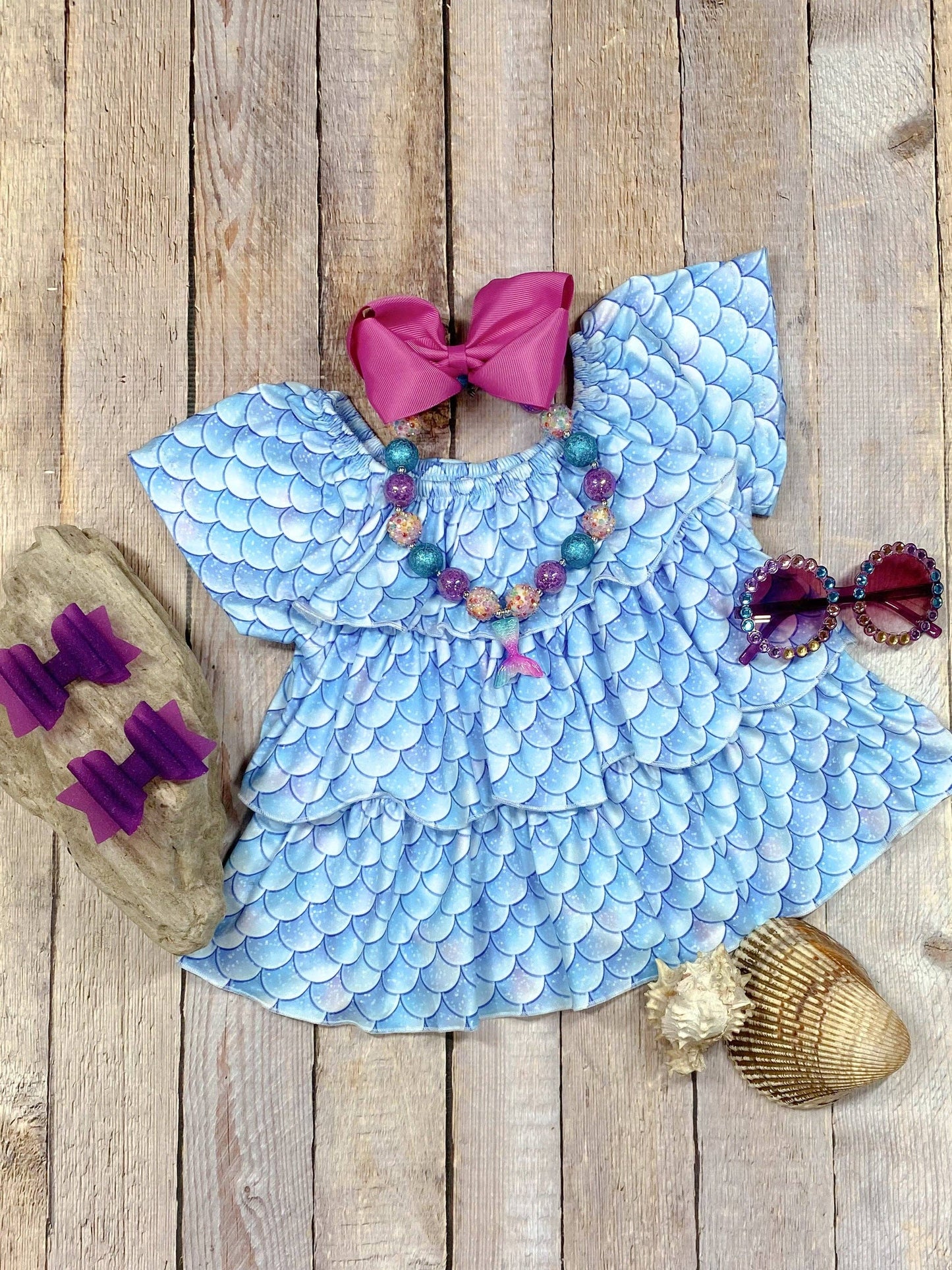 Blue Mermaid Scales Ruffled Top