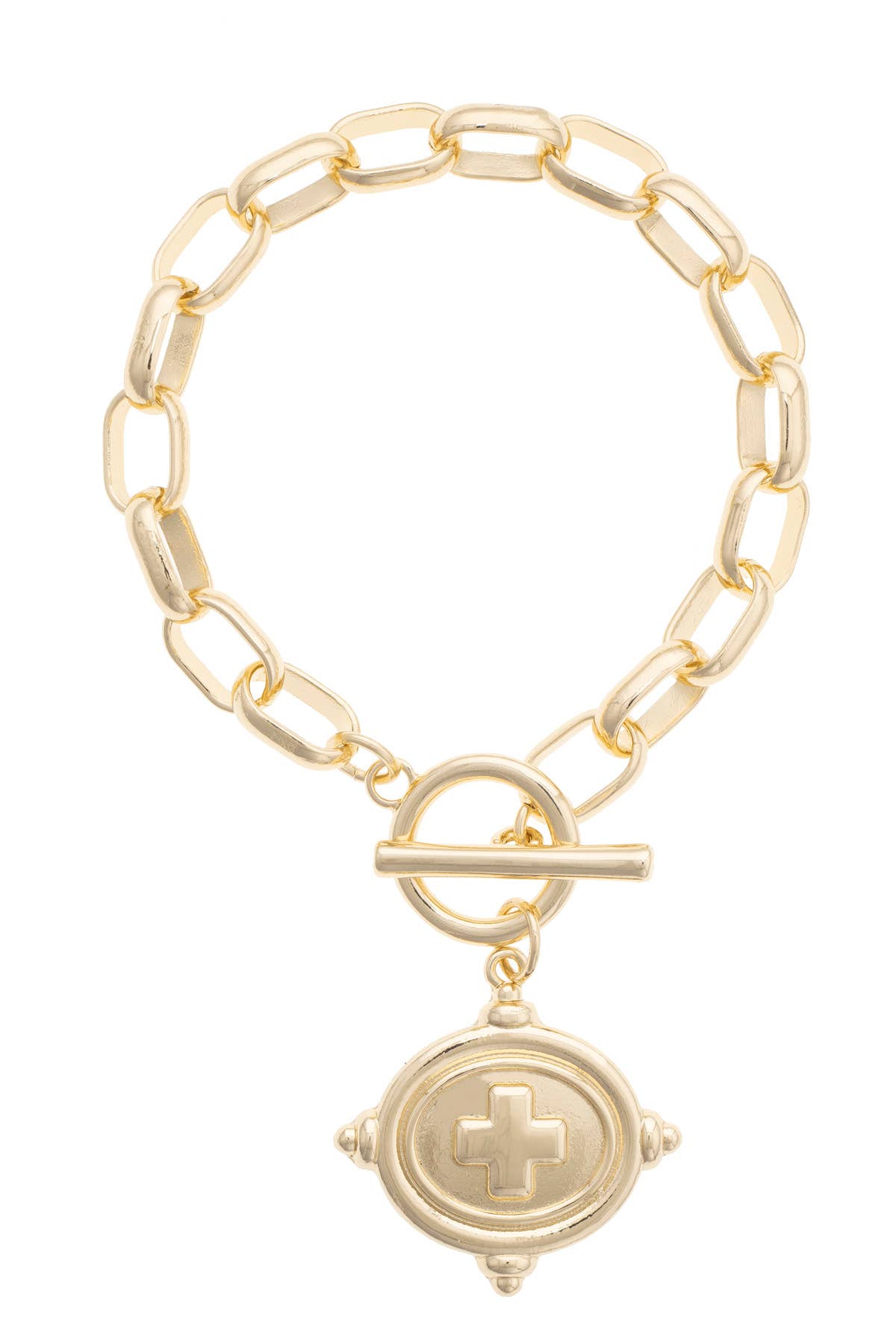 Erin Square Cross Intaglio Bracelet in Shiny Gold