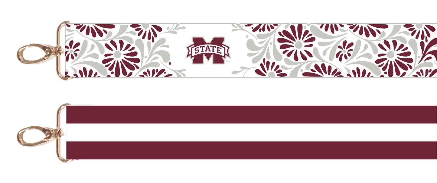 Mississippi State Floral and Stripe Reversible Purse Strap