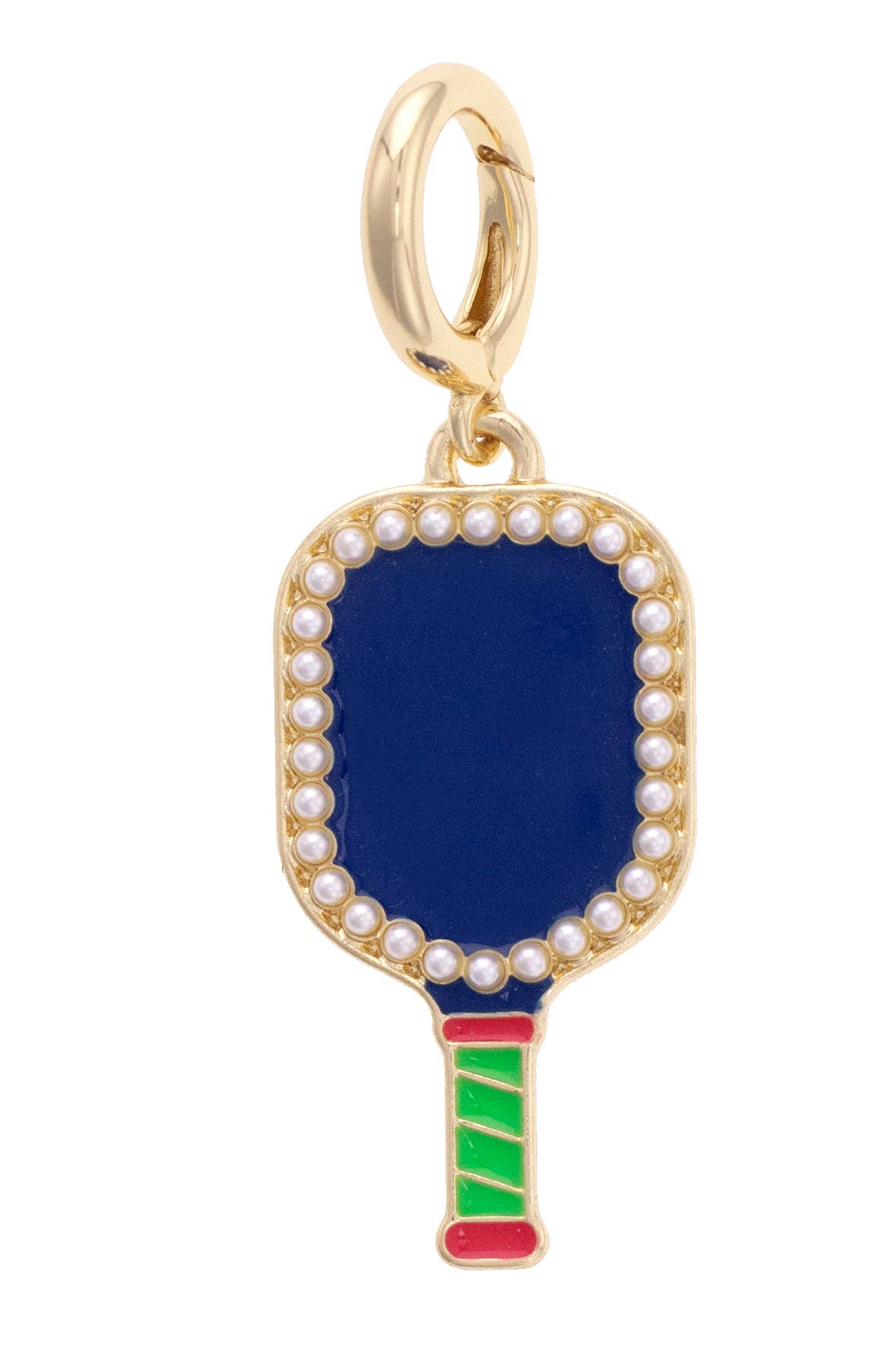 Pearl Studded Pickleball Paddle Pendant Charm in Navy