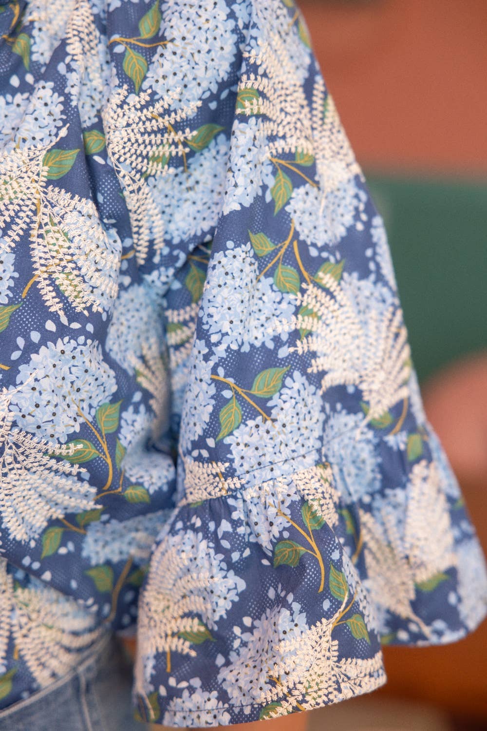 Embroidered Hydrangia Print Top