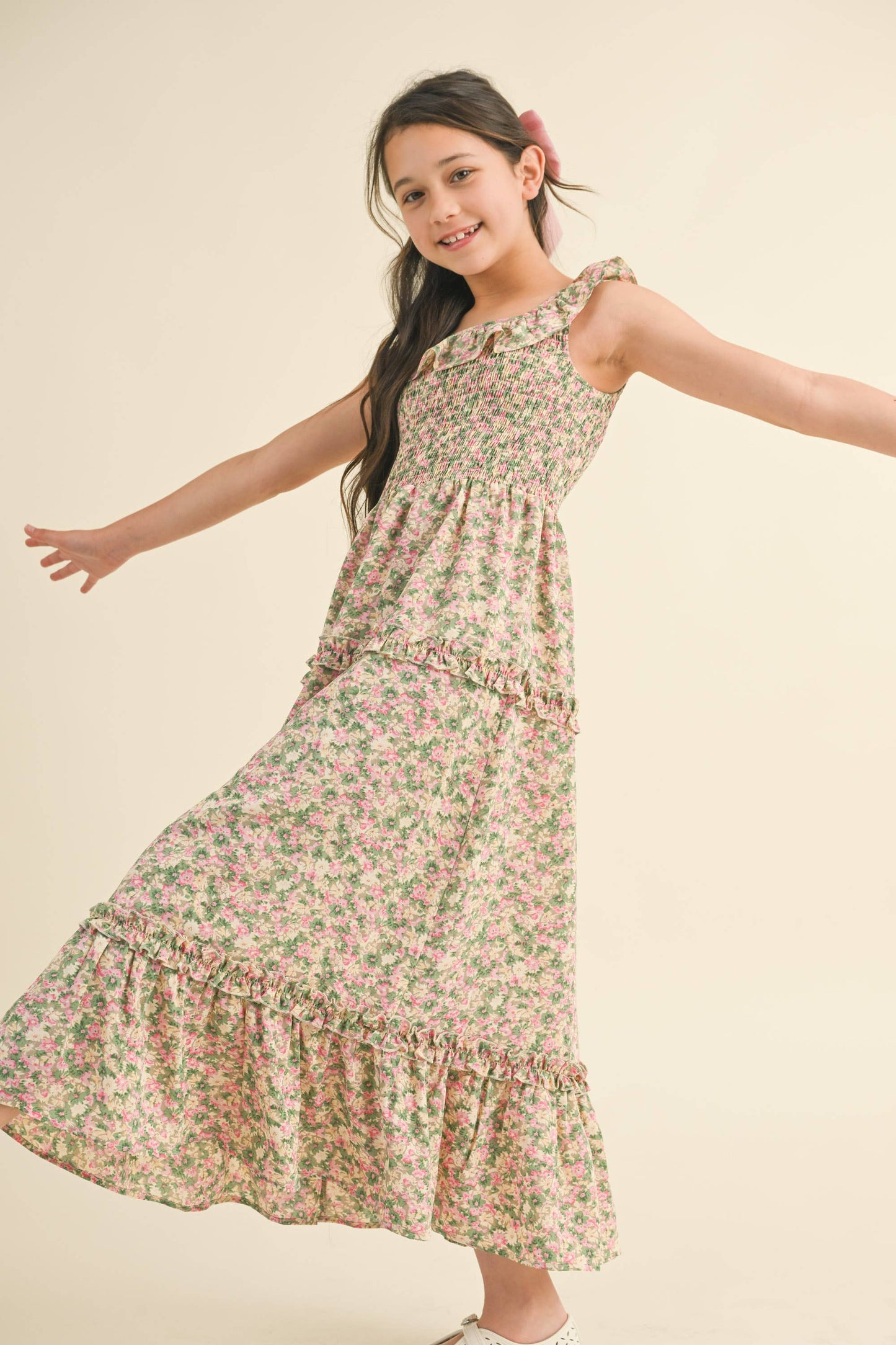 Girls Ruffle Smocked Maxi Dress (7-12)