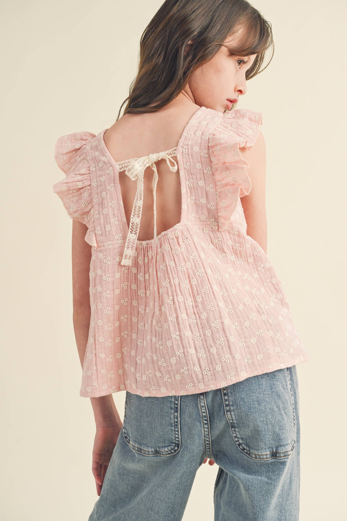 Girls Lace Tie Open Back Top (7-14)