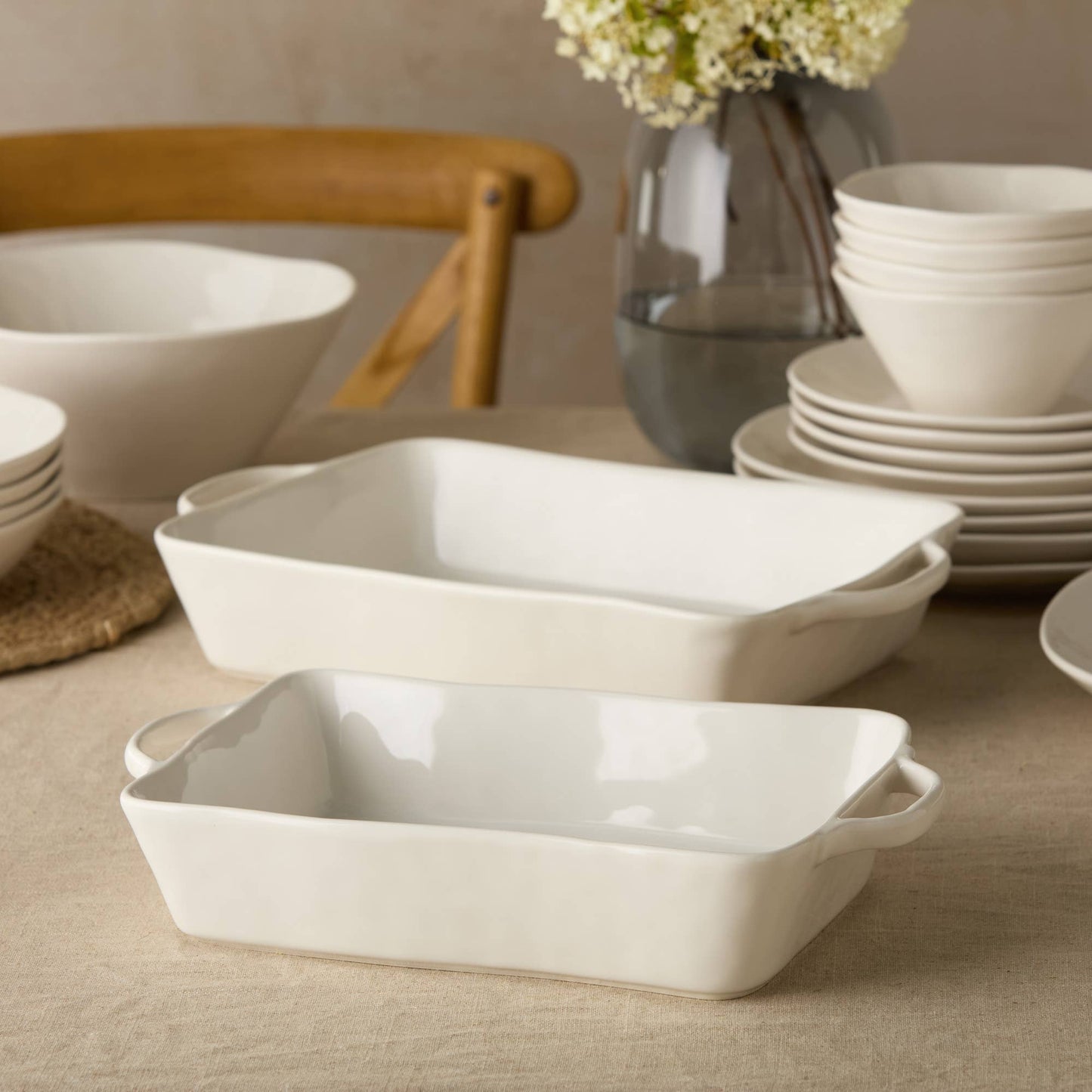 Linen Cream Large Rectangular Baker 16in x 10.25in x 3in