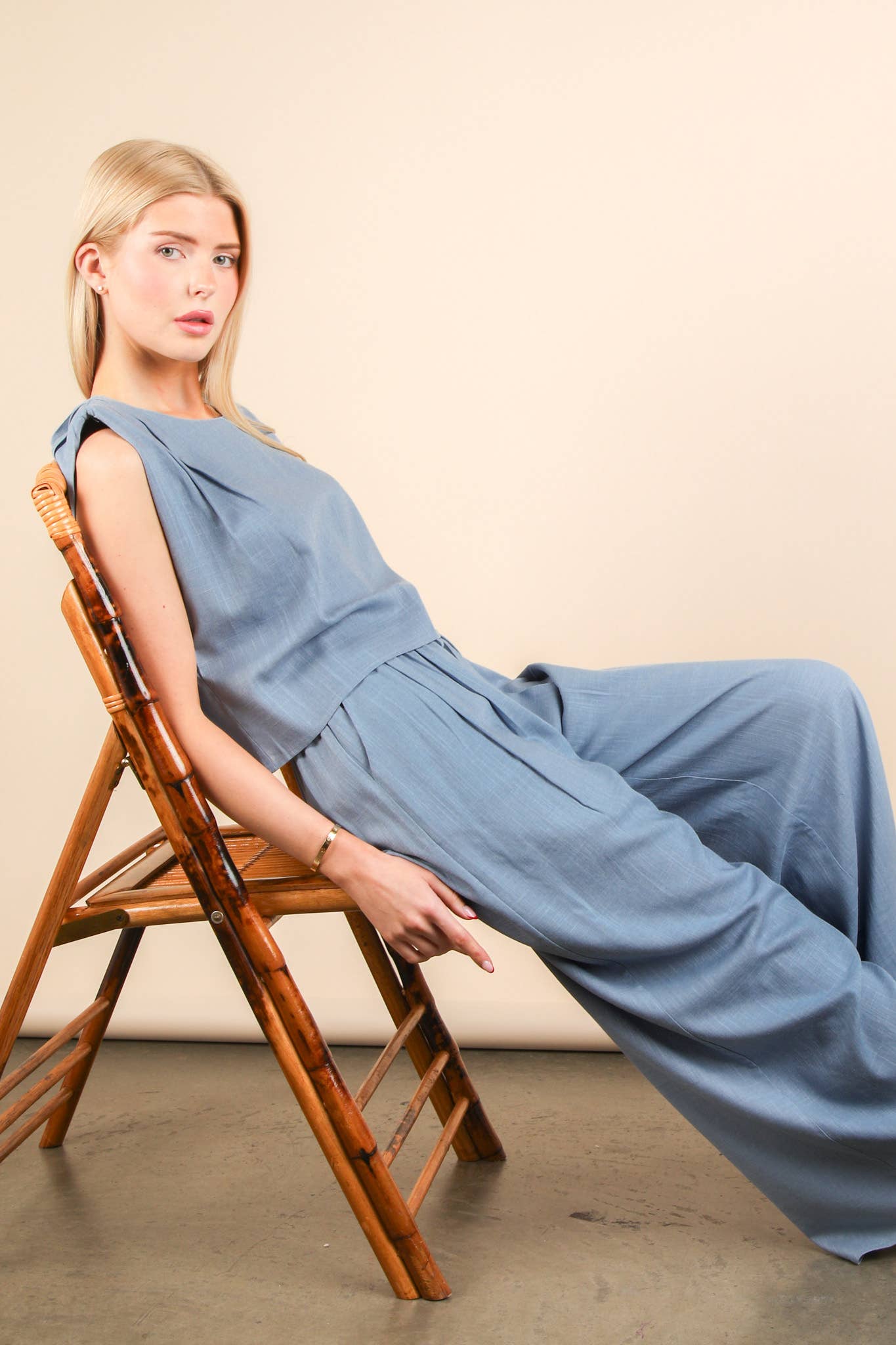 Blue Solid Woven Top & Pants Set