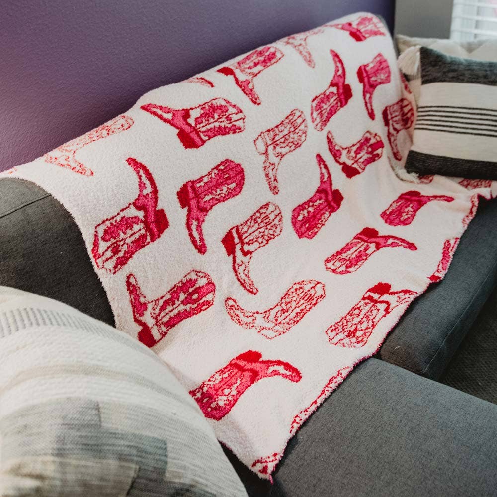 Light Pink Western Boots Throw Blanket