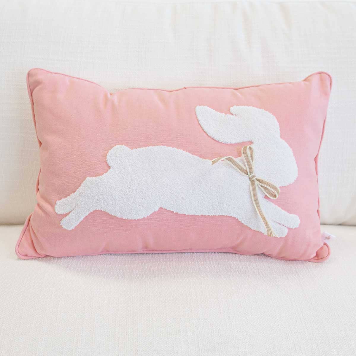 Leaping Bunny Embroidered Lumbar Pillow