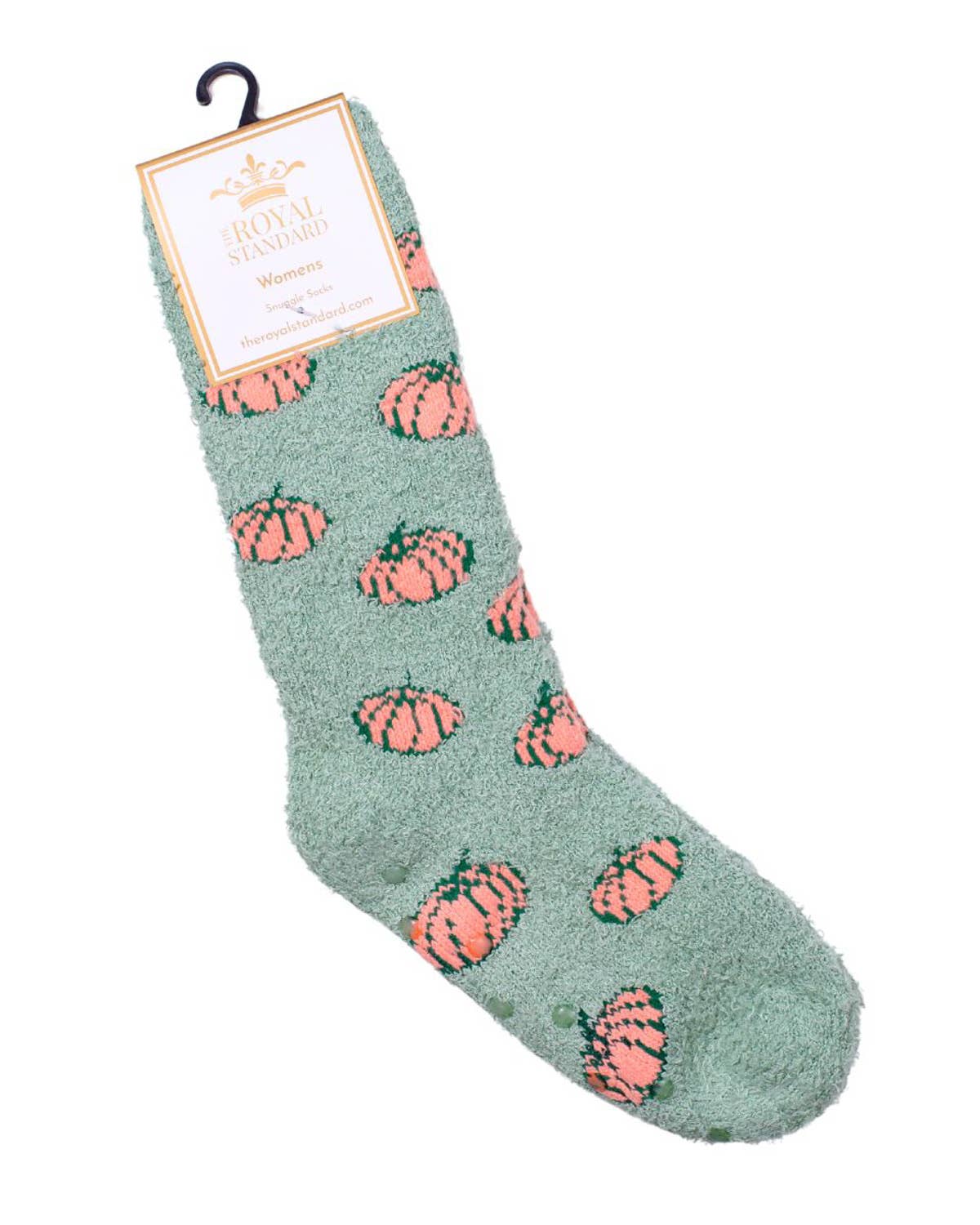 Women's Pumpkin to Talk About Snuggle Socks Light Green/Orange One Size