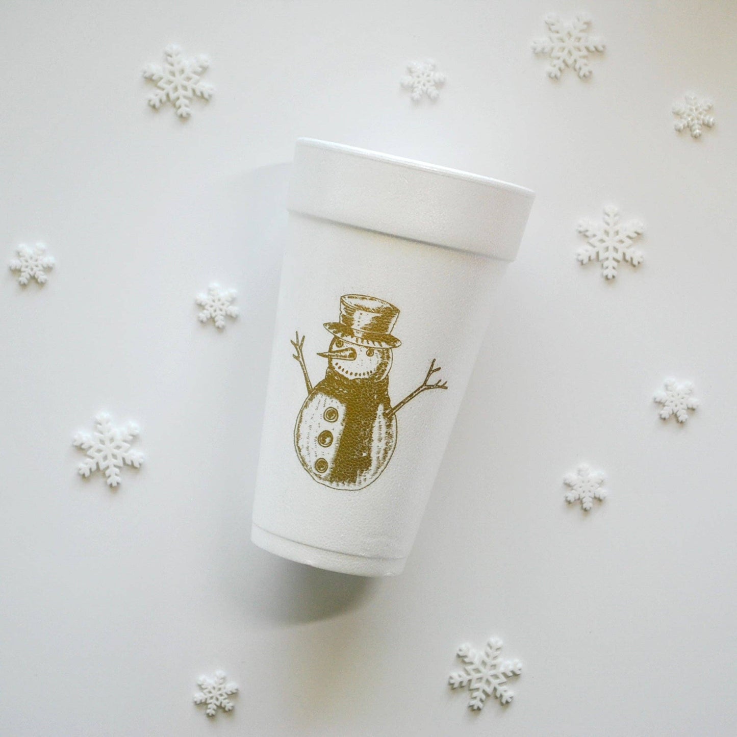 Frosty Snowman Christmas 20oz. Gold Foam Cups | 10 pack