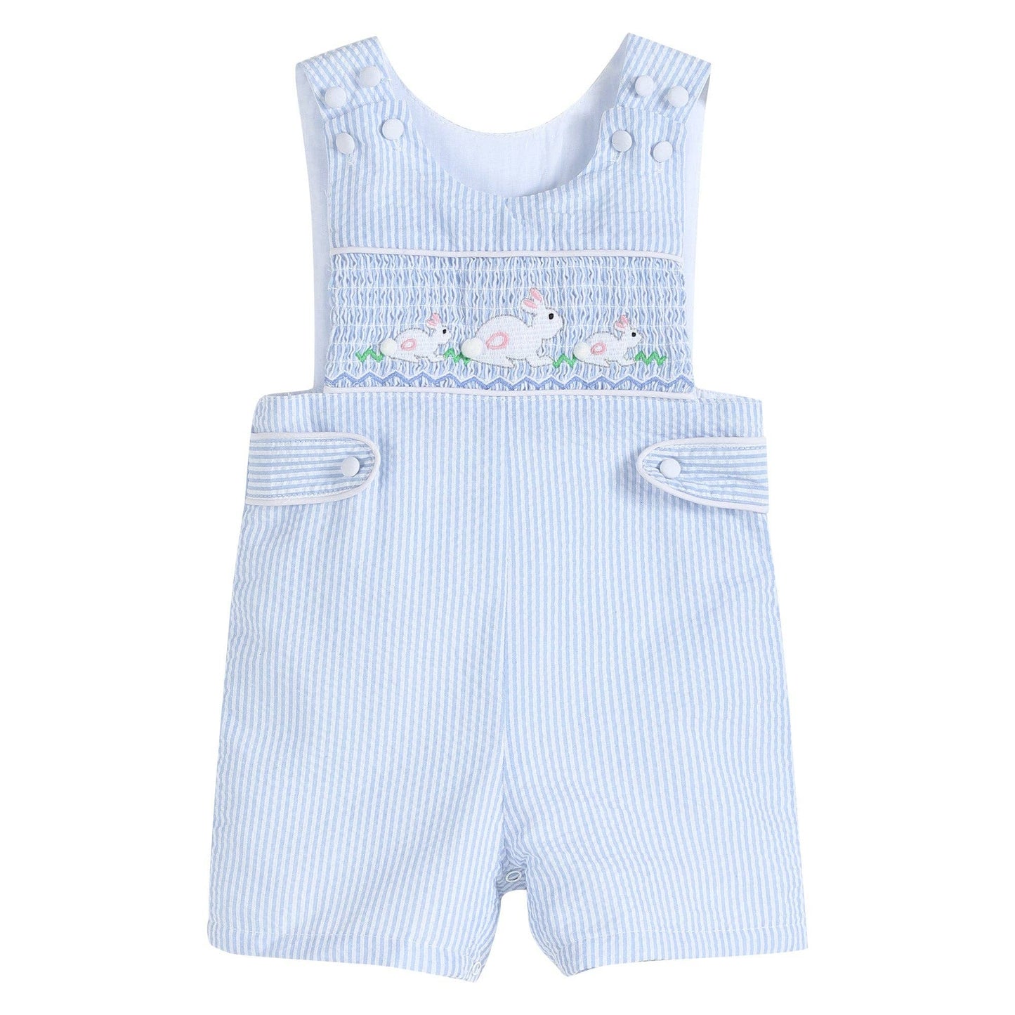 Blue Seersucker Easter Bunny Smocked Jon Jons