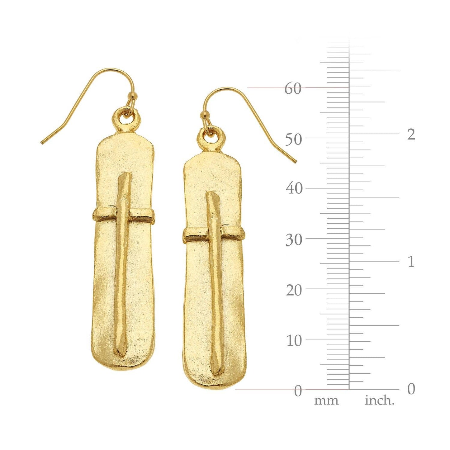 Susan Shaw Gold Bar with Cross Earrings