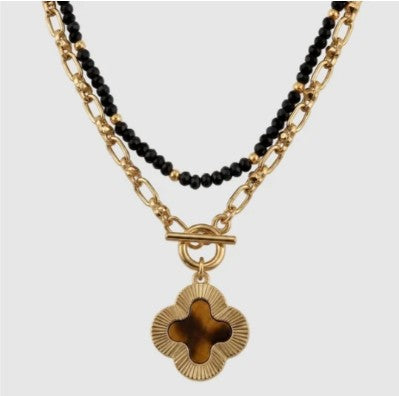 18K Gold Plated Two Strand Beaded and Tortoise Charm Necklace