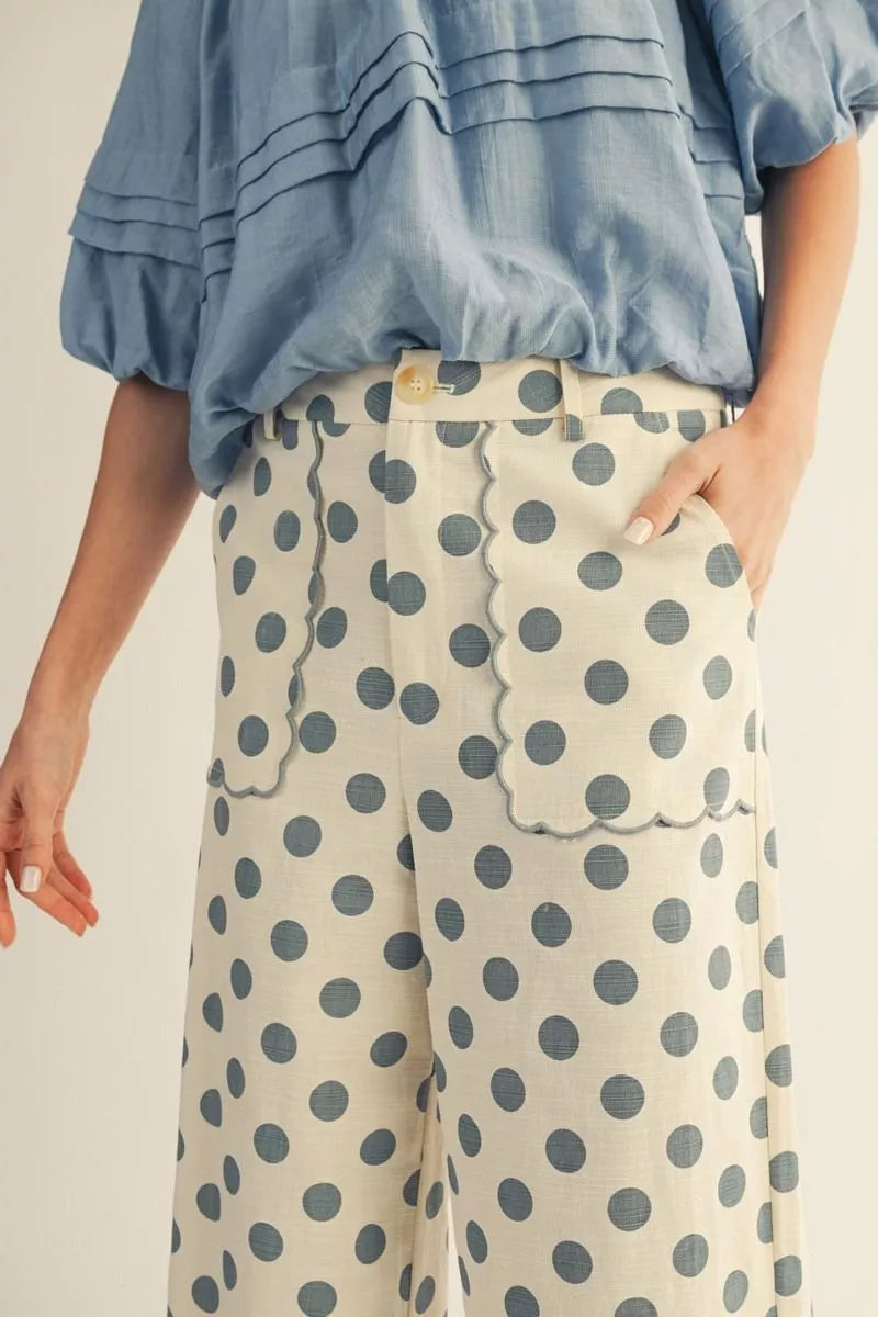 Bella Blue Polka Dot Wide Leg Cropped Pant