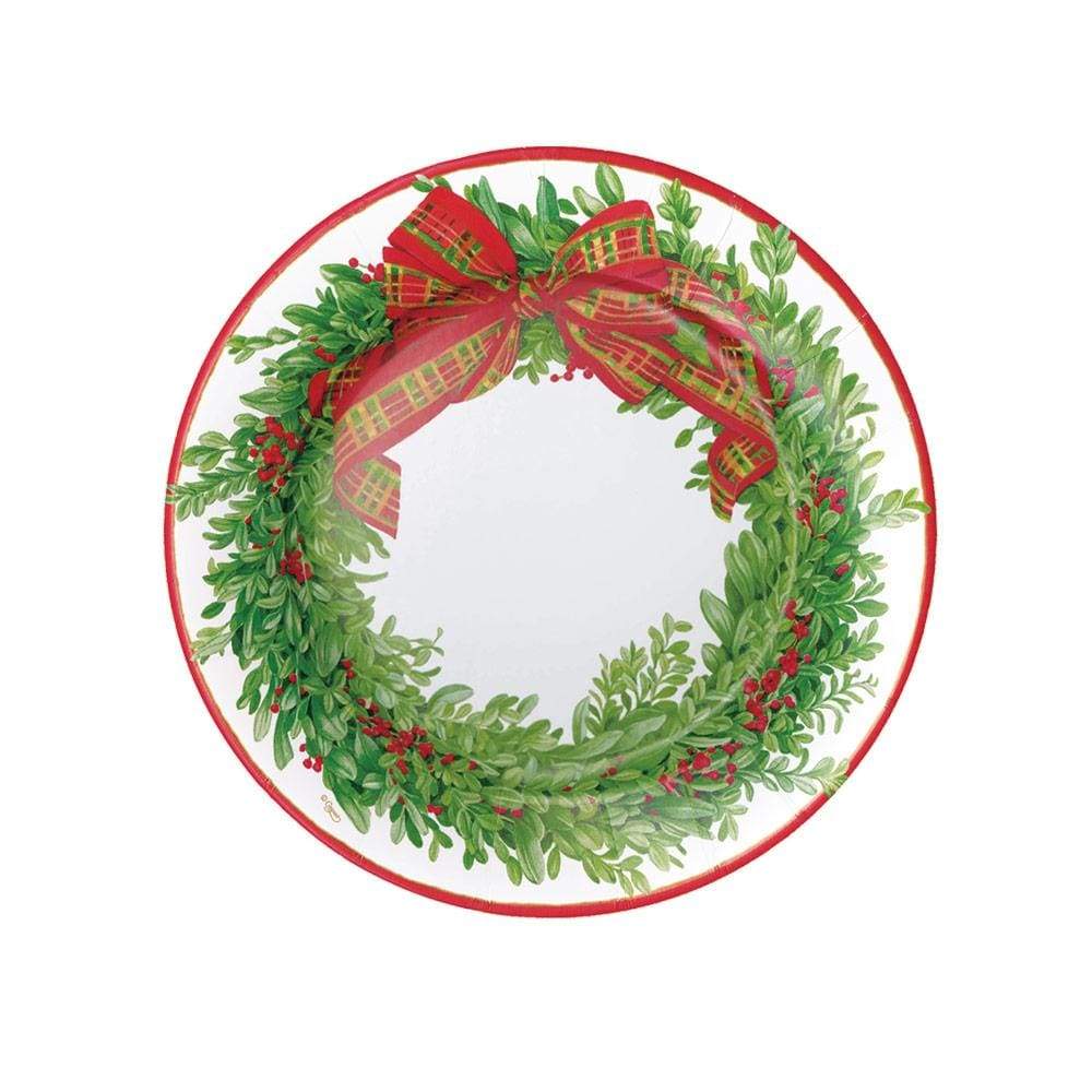 Caspari Boxwood and Berries Wreath Paper Salad & Dessert Plates - 8/Pkg