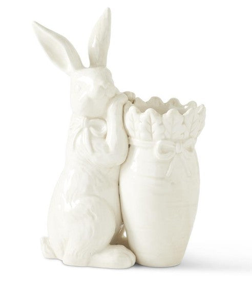 9" Antiqued White Dolomite Carrot Vase w/Rabbit