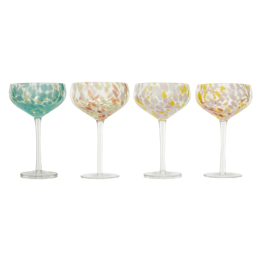 Hand Blown Stemmed Confetti Champagne/Coupe Glass, 4 Variations