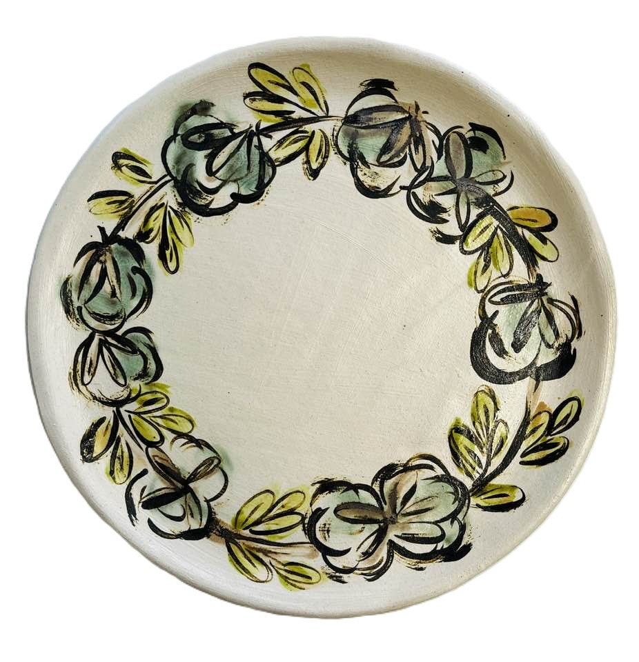Cotton Wreath Round Platter