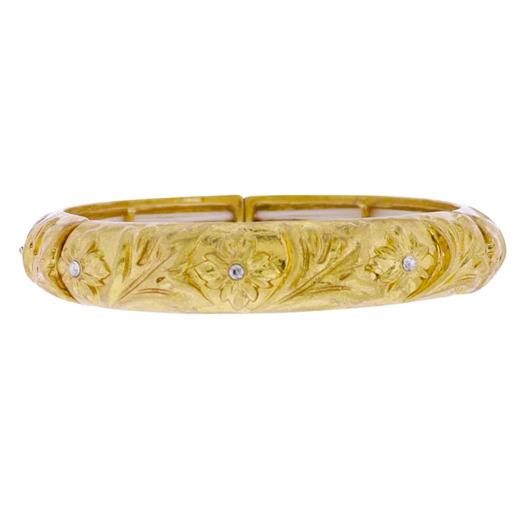 Gold Flower Leaf Artisan Stretch Bangle Bracelet