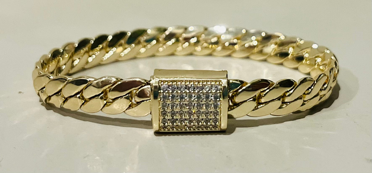 Gold Cz Herringbone Magnetic Bracelet