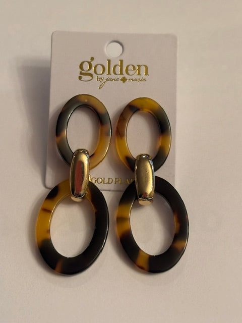 18K Gold Plated Tortoise Oval Gold Link Earrings